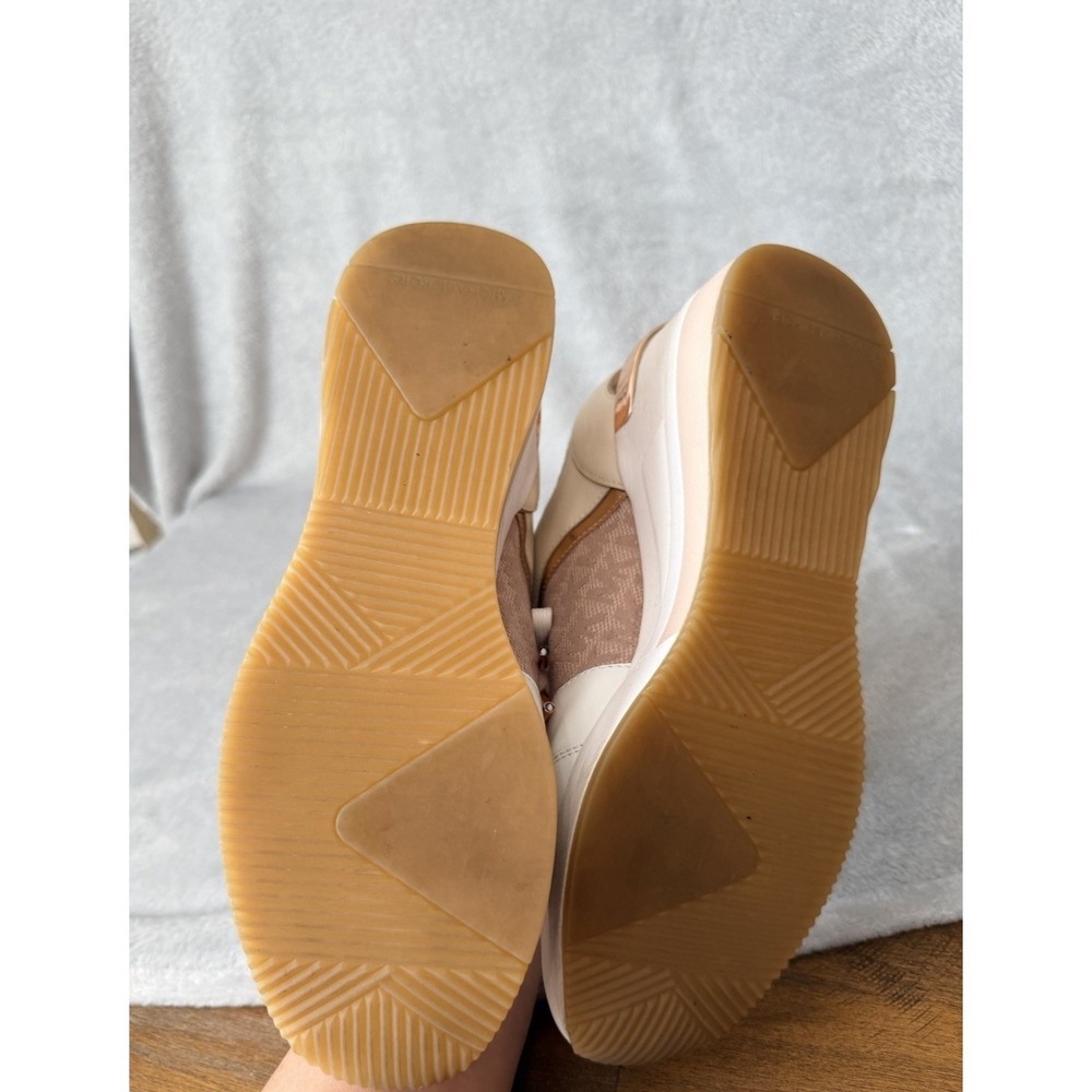 Michael Kors Rose Gold Georgie Trainer Sneakers Heels SZ 9 Leather Canvas Pink - Picture 9 of 9
